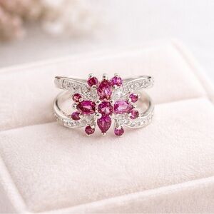 Tourmaline & Diamond Ring 14K White Gold, Unique Engagement / Anniversary Ring